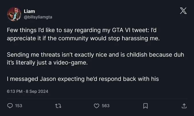 Liam tweet on GTA 6