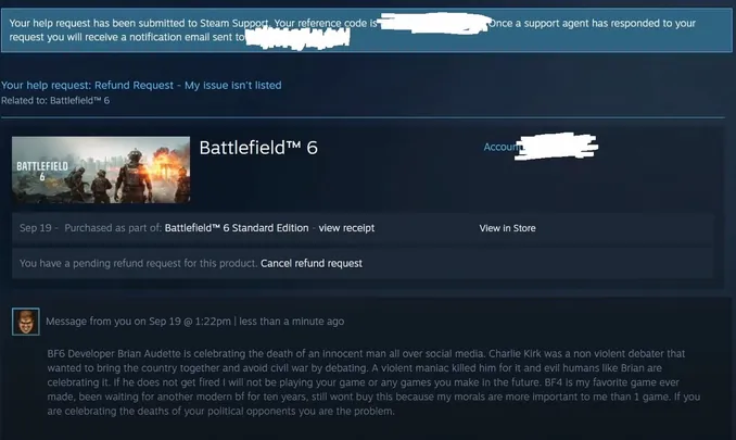 Fans described Battlefield 6 refund letters demanding EA fire Brian Odet over political posts.