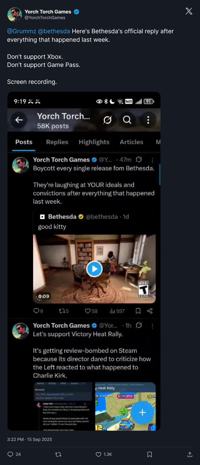 Bethesda Deletes ‘Good Kitty’ Meme Allegedly Posted in Response to Charlie Kirk Assassination Outrage, But Screenshots Are Everywhere
