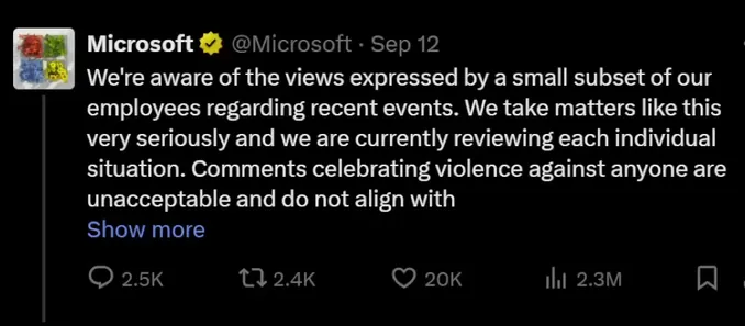 Microsoft issued a statement calling it a “small subset of employees”, sparking criticism of corporate spin.